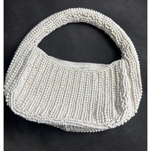 Antik Kraft White Beaded Handbag Mini Hobo Bag Bridal Coquette Y2K Boho Chic
